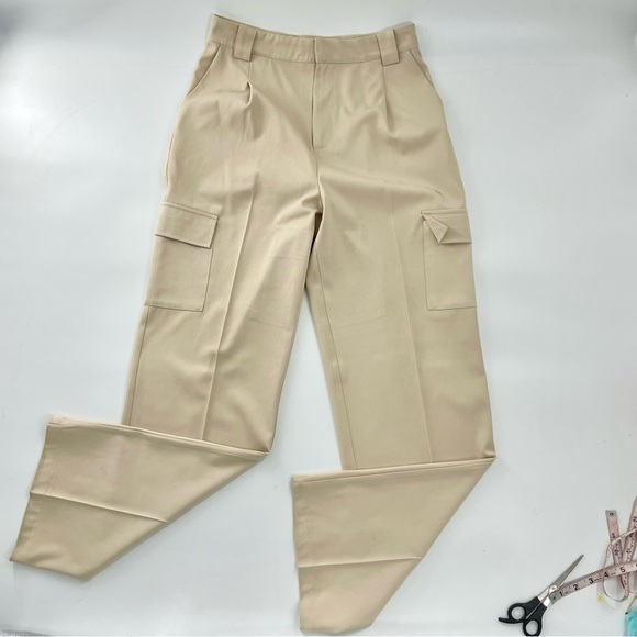 nasty gal light‎ khaki high rise pleated dress style cargo pants 6 - Picture 2 of 10